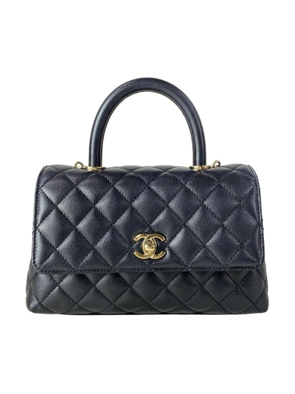 Chanel Handbag Small Top Handle Flap Bag Quilted Coco XS Black